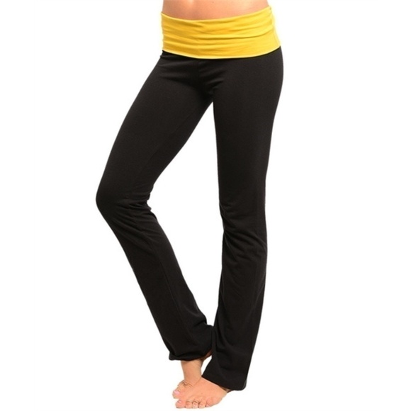 Women's Black and Yellow Yoga Pants - Picture 1 of 2